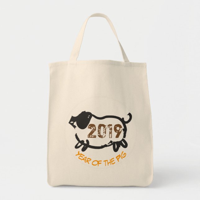 2019 Chinesisches Jahr der Pig-Black-Tote-Tasche Tragetasche (Vorne)