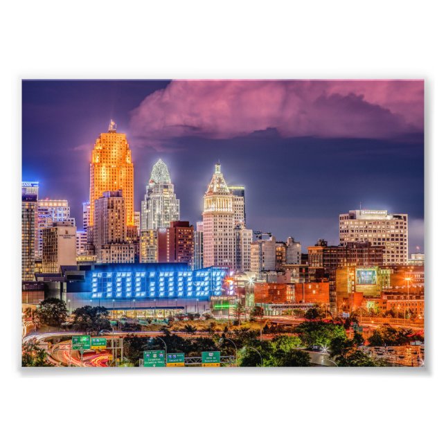 2019 Cincinnati Ohio Night Skyline - Foto Print (Vorne)