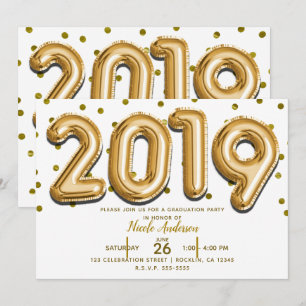 2019 GRADUATION PARTY Gold Confetti Balloons Einladung