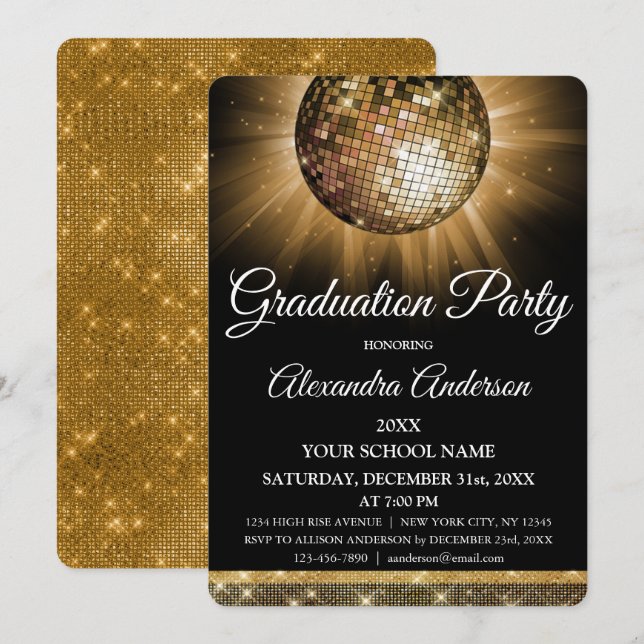 2019 Graduation Party Gold Disco Sparkle Einladung (Vorne/Hinten)