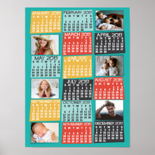 2019 Jahresmonatskalender Moderne Fotocollage Poster