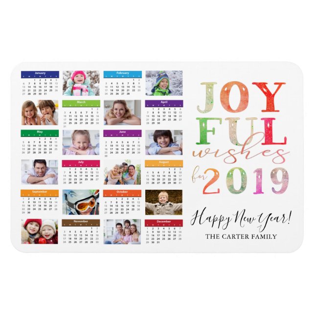 2019 Kalender Foto Collage Happy Neujahr Magnet (Horizontal)