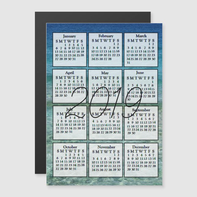 2019 Kalender Magnet Blaues Wasser (Vorne/Hinten)