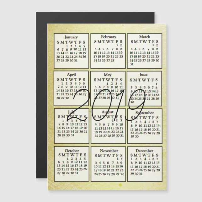 2019 Kalender Magnet Gold Hintergrund (Vorne/Hinten)