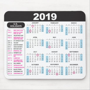 2019 Kalender Mousepad mit US-Feiertagen