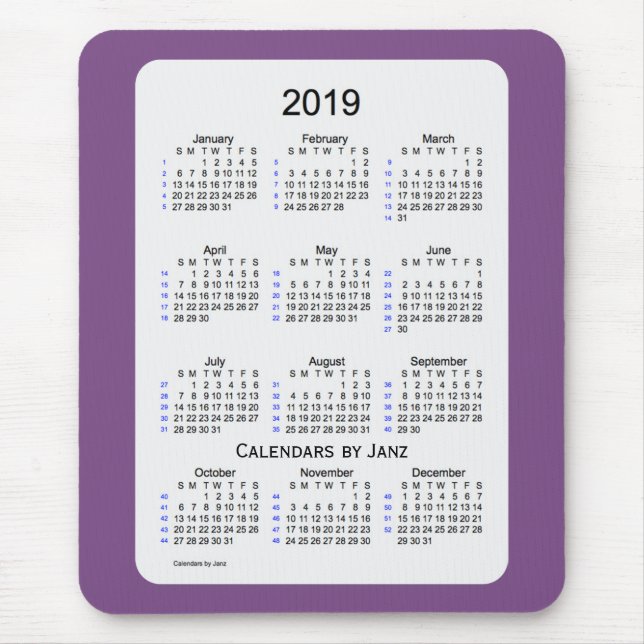 2019 lila Rauch 52 Wochen-Kalender durch Janz Mousepad (Vorne)