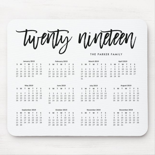 2019 moderne Typografie des Kalender-| Mousepad (Vorne)
