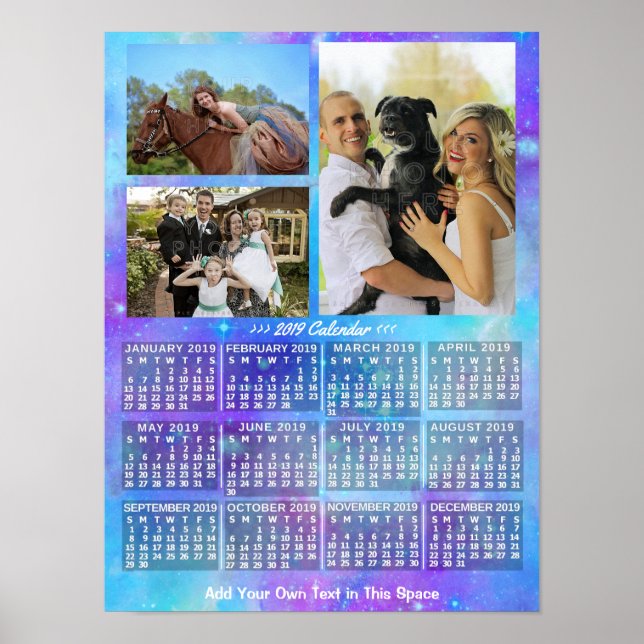 2019 Monatskalender Boho Wasserfarbe 3 Foto Poster (Vorne)