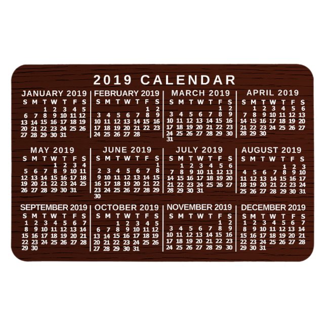 2019 Monatskalender Einfach Braunholzkörner Magnet (Horizontal)