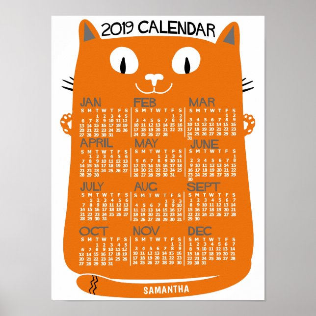 2019 Monatskalender Mittelalterliche Orangenkatze Poster (Vorne)