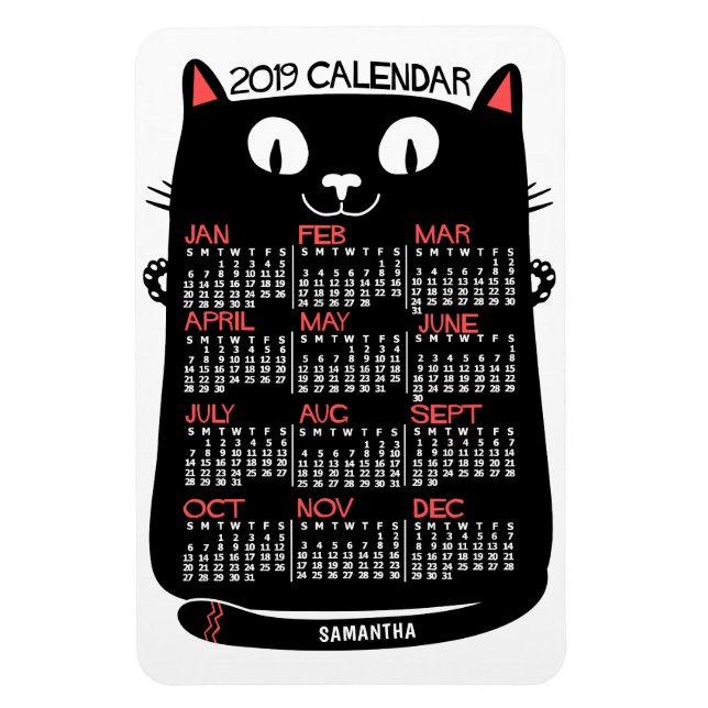 2019 Monatskalender Mittelalterliche Schwarze Katz Magnet (Vertikal)