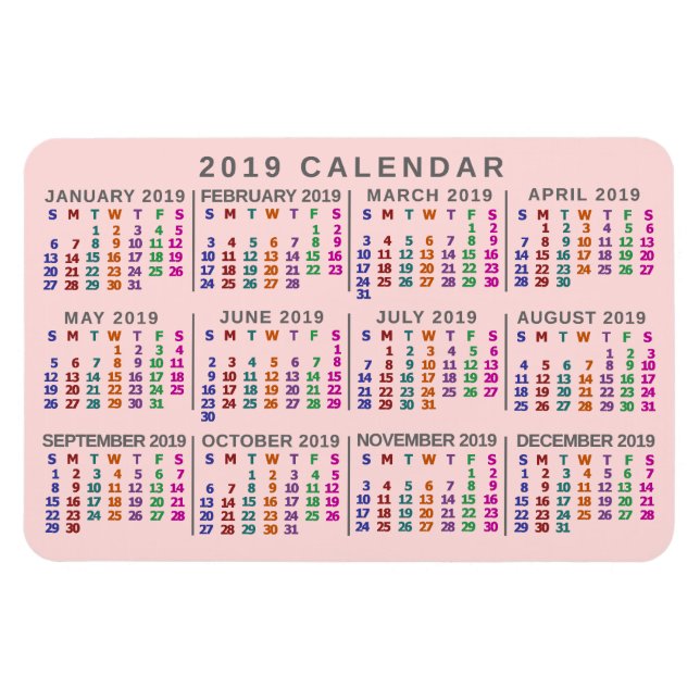 2019 Monatskalender Rosa Farbe rot Magnet (Horizontal)