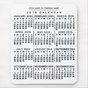 2019 Monatskalender Weißer Schwarzer Individuelle  Mousepad