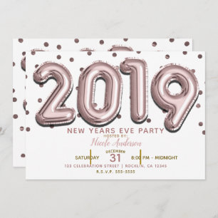 2019 Silvester Party Rose Goldballons Einladung