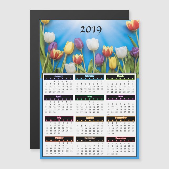 2019 Tulips Mini Magnet Kalender (Vorne/Hinten)