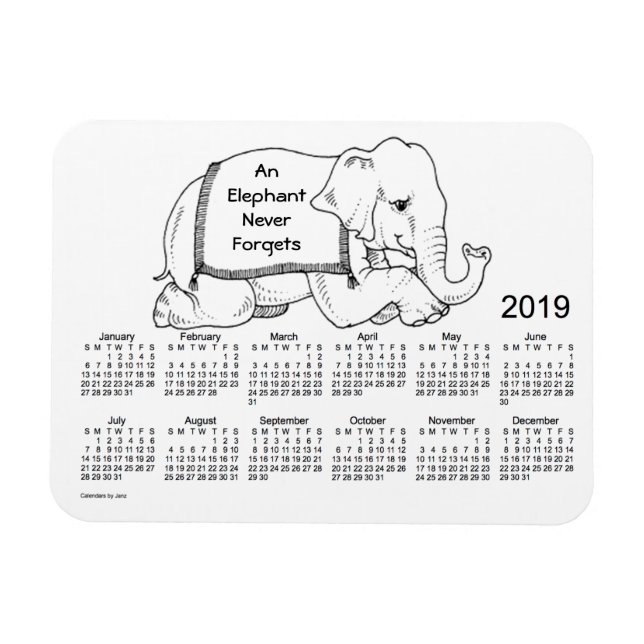 2019 White Elephant Calendar von Janz 3x4 Magnet (Horizontal)