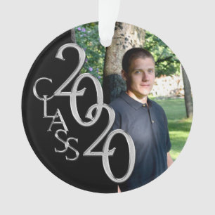2020 Black Blue and Silver Abschluss Foto Ornament