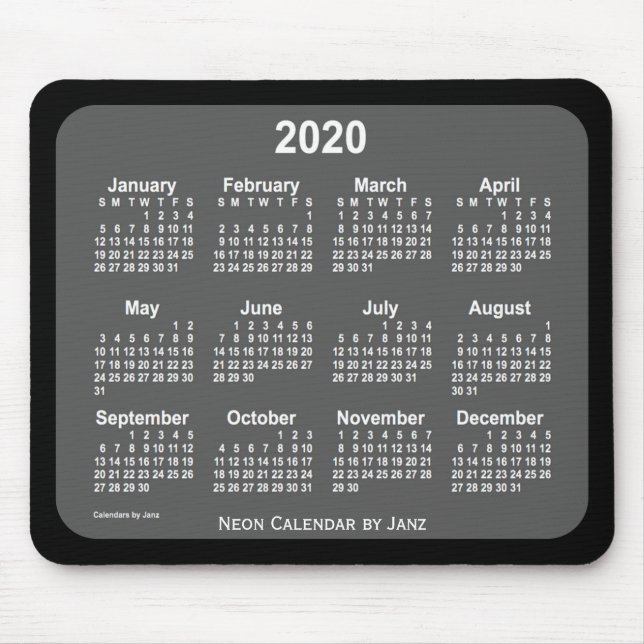 2020 Black Charcoal Calendar by Janz Mousepad (Vorne)