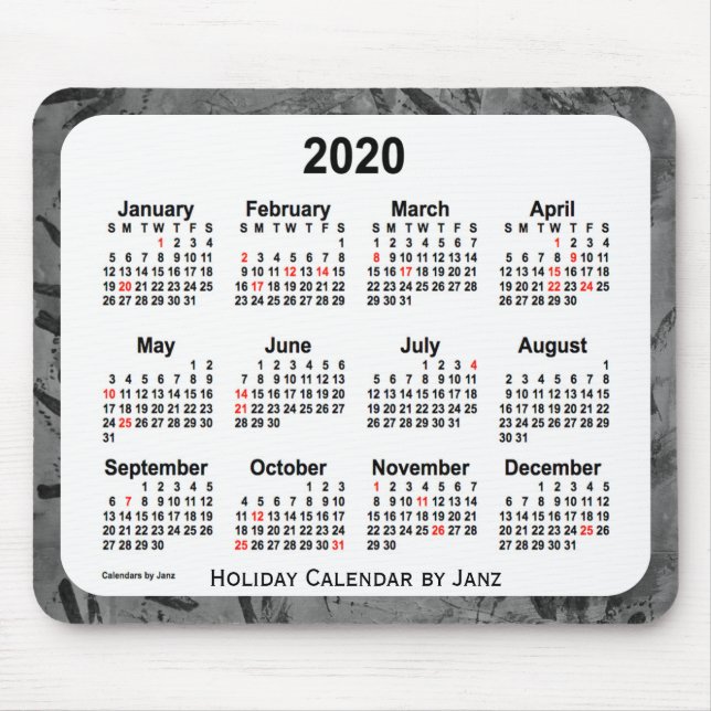 2020 Black Holiday Art Kalender von Janz Mouse Pad Mousepad (Vorne)