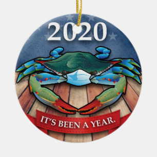 2020 Blue Crab mit Gesichtsmaske Keramik Ornament
