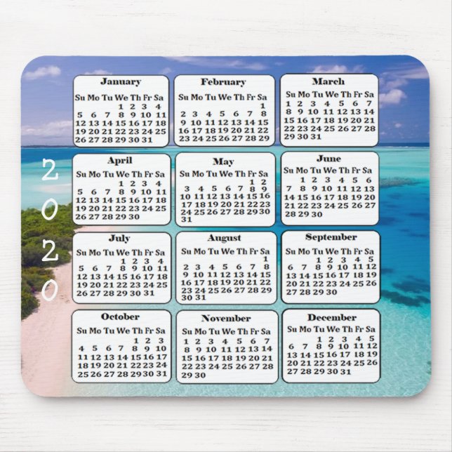 2020 Calendar Beach Background Office Mouse Pad Mousepad (Vorne)