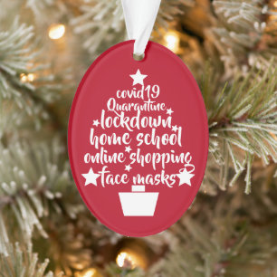 2020 Covid Tree Facemask lockdown Zuhause School Ornament
