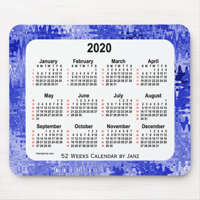 2020 Crazy Quilt Blue 52 Wochen Kalender von Janz Mousepad (Vorne)