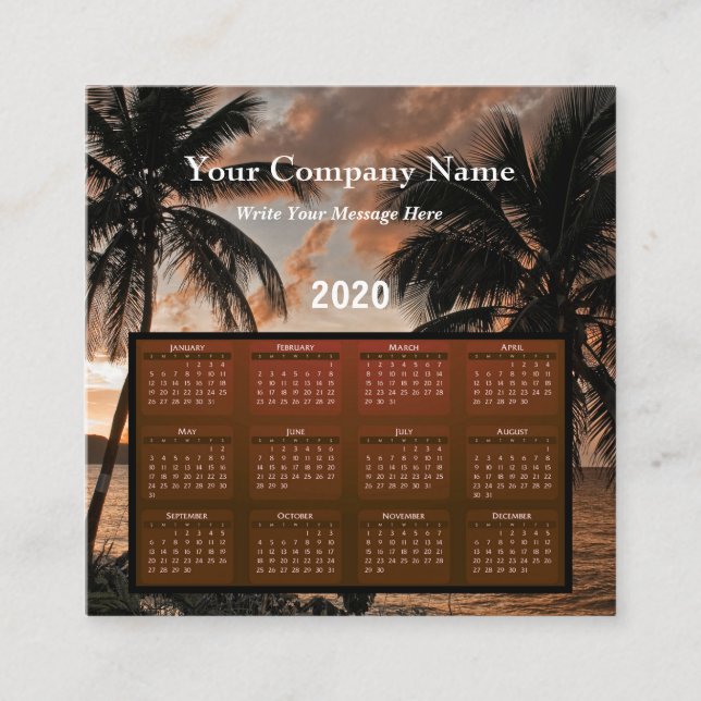 2020 Enterprise Business Tropical Calendar Quadratische Visitenkarte (Vorderseite)