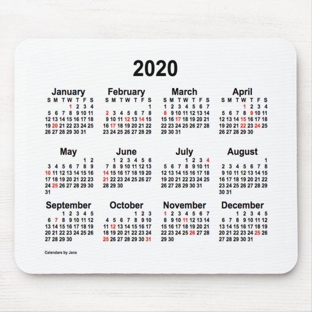 2020 Ferienkalender von Janz Mouse Pad Mousepad (Vorne)
