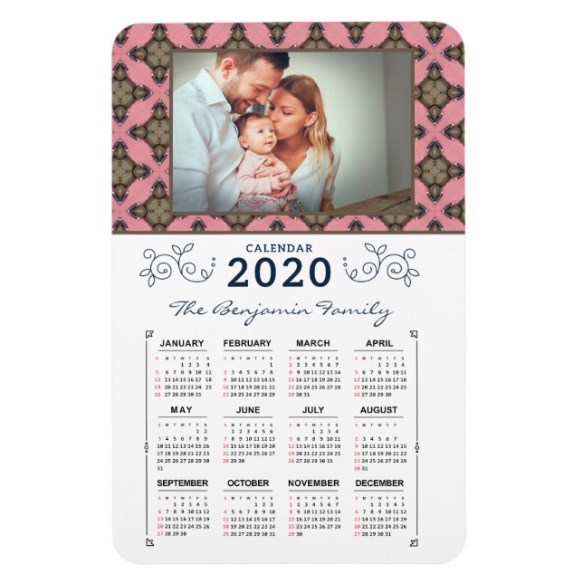 2020 Foto: Pink-Muster-Kalender personalisieren Magnet (Vertikal)