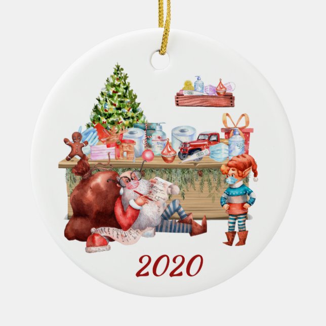 2020 Funny Santa's Workshop Covid Gesicht Maske Keramik Ornament (Vorne)