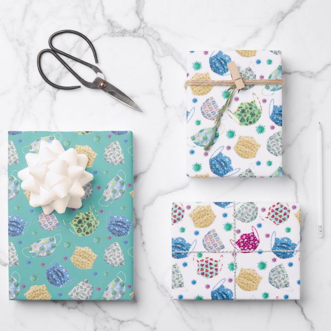 2020 Gesichtsmaske Covid Quarantine Muster Geschenkpapier Set (Vorderseite)