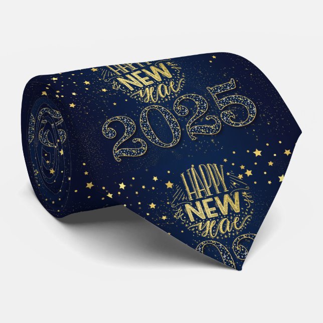 2020 Glückliches neues Jahr Gold auf Deep Navy Blu Krawatte (Gerollt)