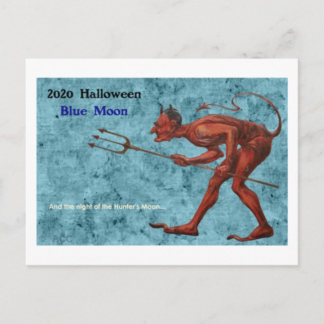 2020 Halloween Blue Moon Devil Postkarte (Vorderseite)