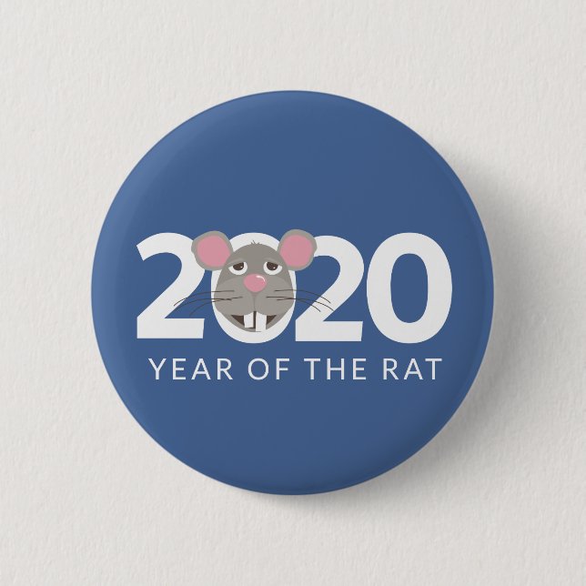 2020 Jahr der Ratte klassisch blau Button (Vorderseite)