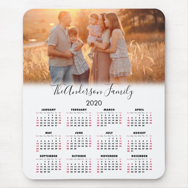 2020 Kalender Ihr Foto Familienname Mousepad (Vorne)