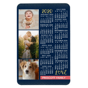 2020 Kalender Navy Coral Gold Family Foto Collage Magnet