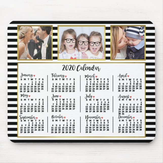 2020 Kalender Preppy Stripes Custom Foto Collage Mousepad (Vorne)