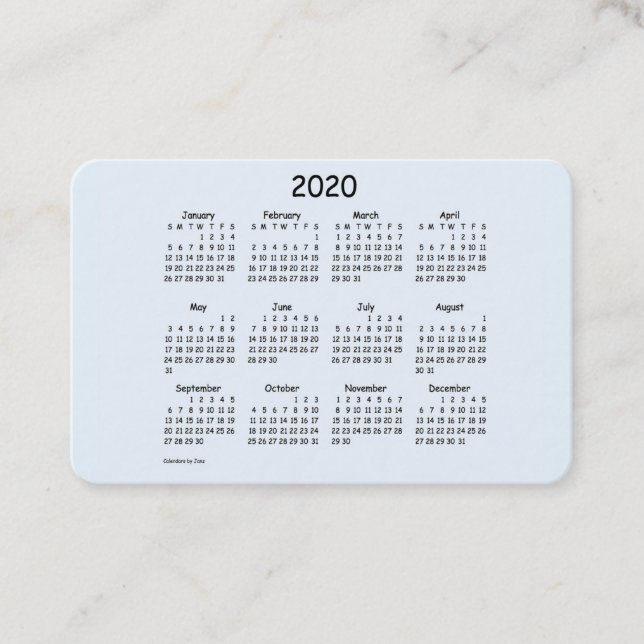 2020 Kalender von Janz Alice Blue Euro Visitenkarte (Vorderseite)