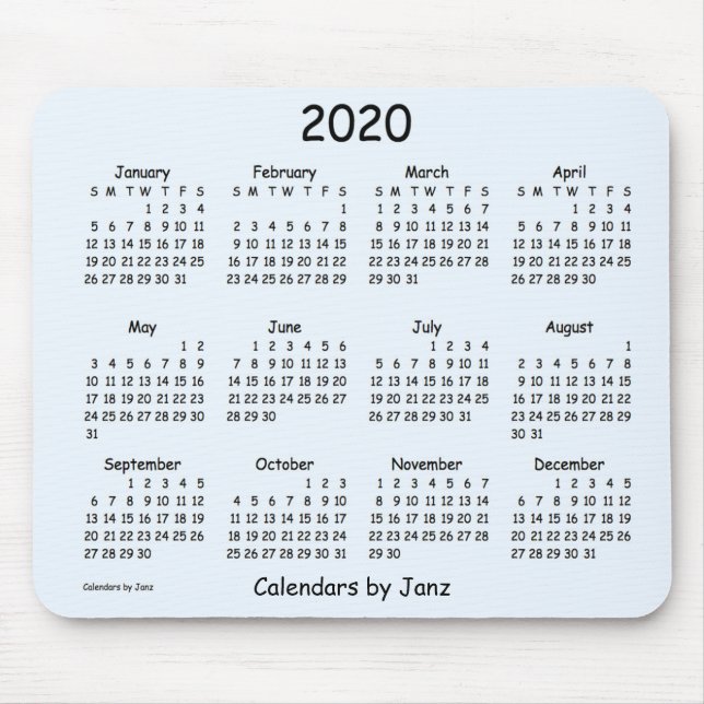 2020 Kalender von Janz Comic Sans Alice Blue Mousepad (Vorne)