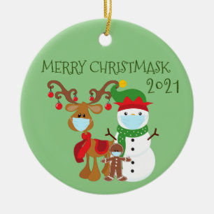 2020 Merry Christmask Reindeer Quarantine Keramik Ornament