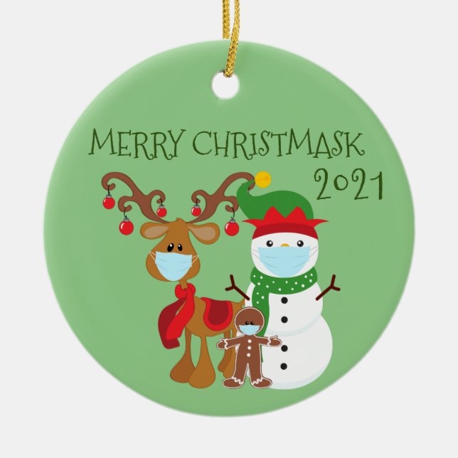 2020 Merry Christmask Reindeer Quarantine Keramik Ornament (Vorne)