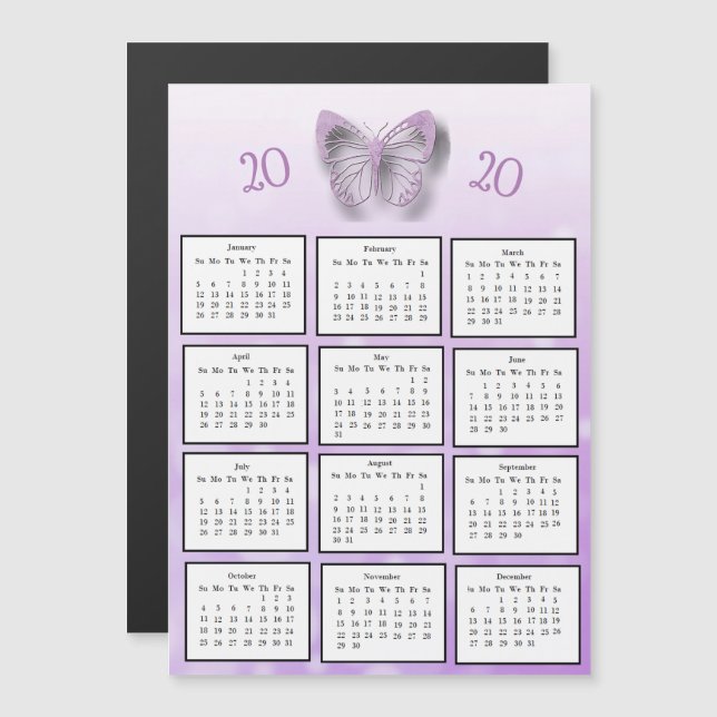 2020 Mini-Kalender Lila Schmetterling Magneteinladung (Vorne/Hinten)