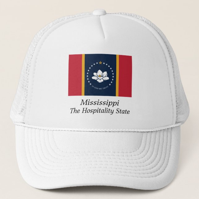 2020 Mississippi Hospitality Staat Magnolia Flag Truckerkappe (Vorderseite)