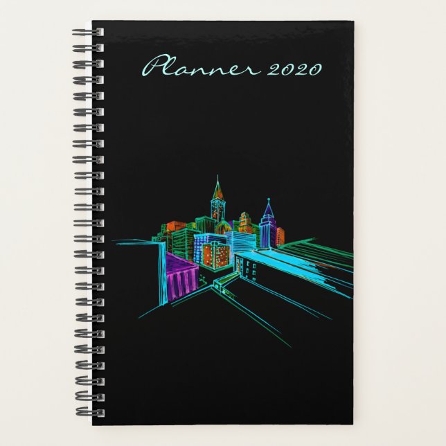 2020 Moderner Planer Schwarz Vibrant City Art (Vorderseite)