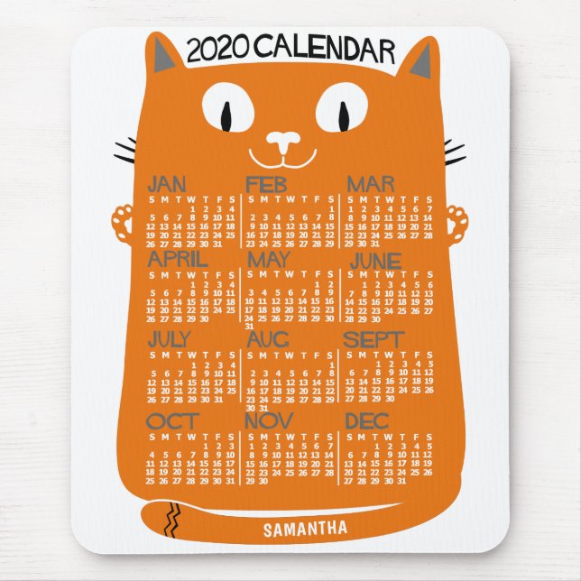 2020 Monatskalender Mittelalterliche Orangenkatze Mousepad (Vorne)
