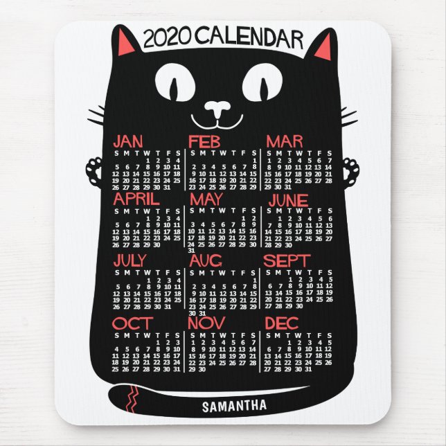 2020 Monatskalender Mittelalterliche Schwarze Katz Mousepad (Vorne)
