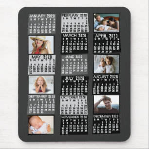 2020 Monatskalender Mod Schwarzes FotoCollage Mousepad