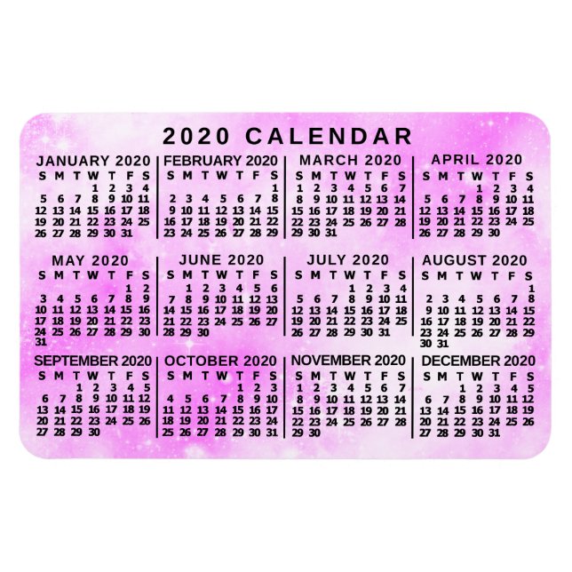 2020 Monatskalender Rosa Aquarellsterne Magnet (Horizontal)