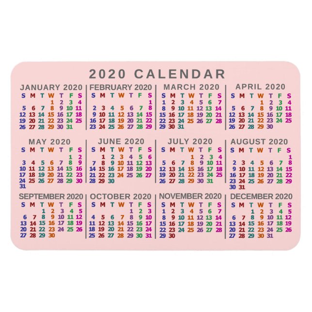 2020 Monatskalender Rosa Farbe rot Magnet (Horizontal)